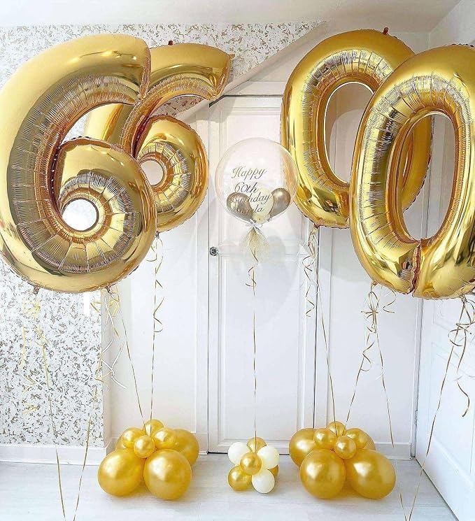 Gold 60 Number Balloons, 40 Inch Giant Number 60 Balloons Foil Mylar Helium - Image 4