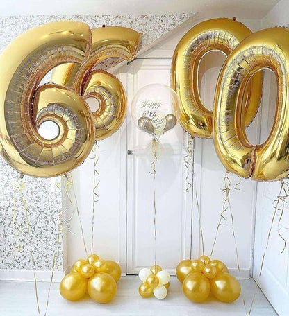 Gold 60 Number Balloons, 40 Inch Giant Number 60 Balloons Foil Mylar Helium - Image 4