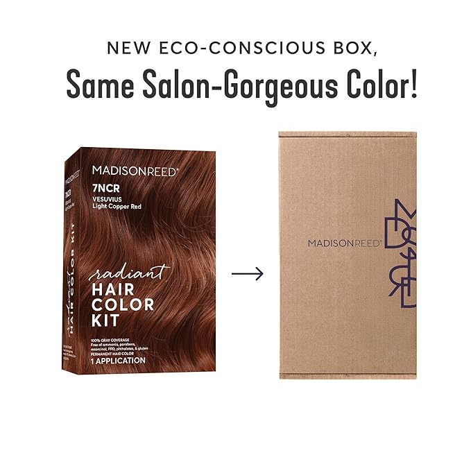 Madison Reed Radiant Hair Color Kit - 7NCR Light Copper Red (Vesuvius Red), Dimensional Gray Hair Blending Permanent Hair Dye, PPD-Free & Ammonia-Free, 1 Pack