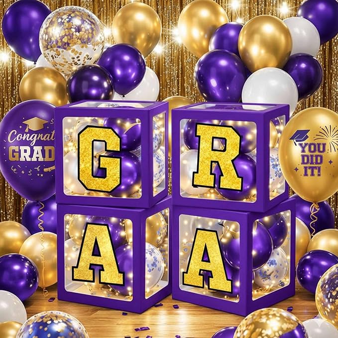 Graduation Decorations Class of 2026 Purple and Gold Balloon Boxes and Arch - Image 7