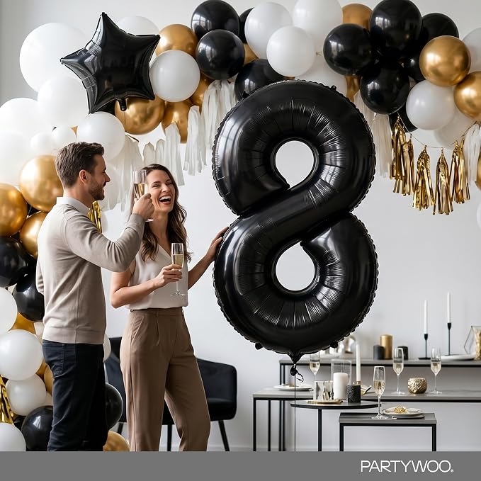 PartyWoo Number Balloons 40 Inch Black Number 8 Kit 25pcs - Image 4