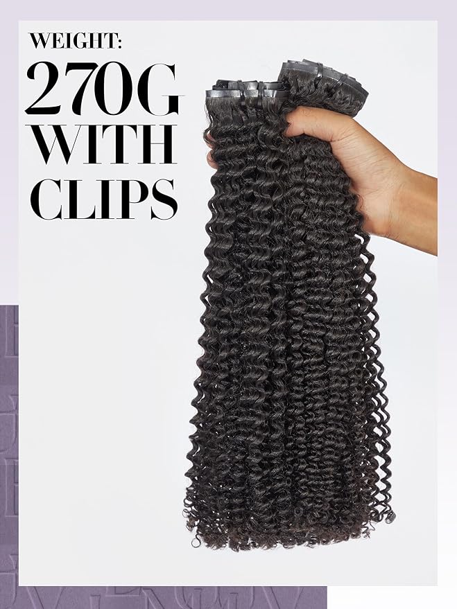 LUVME Curly Hair Extensions Clip ins for Women, Full Head with 2 Pack 270g 14pcs 24Inch Clip in Hair Extensions Raw Virgin Hair Kinky Curly Clip ins