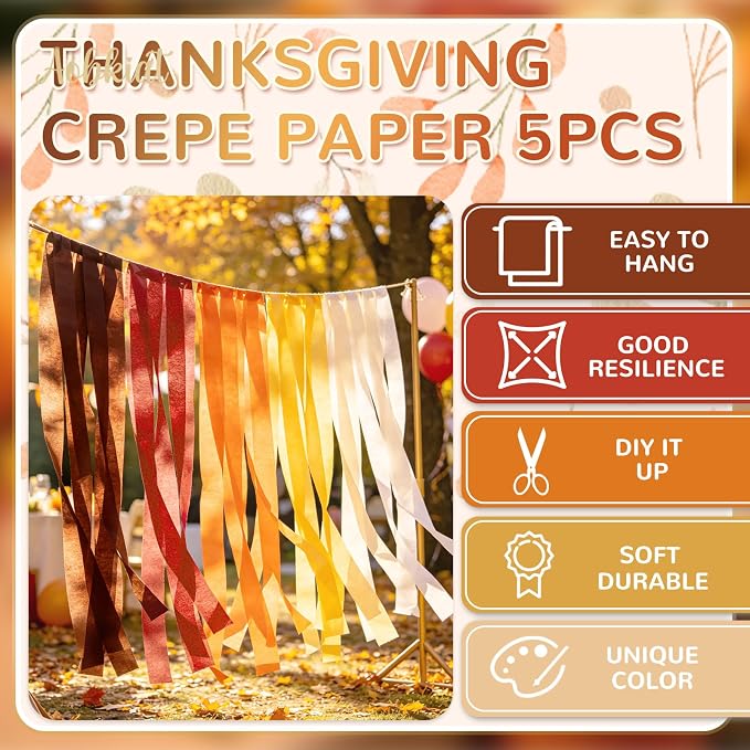 AOBKIAT Fall Thanksgiving Streamers Party Decorations, 5 Rolls | Orange Red - Image 9