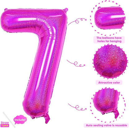 Hot Pink 7 Balloon, 40 Inch Large Laser Hot Pink Foil Helium Number Balloons 0-9 - Image 3