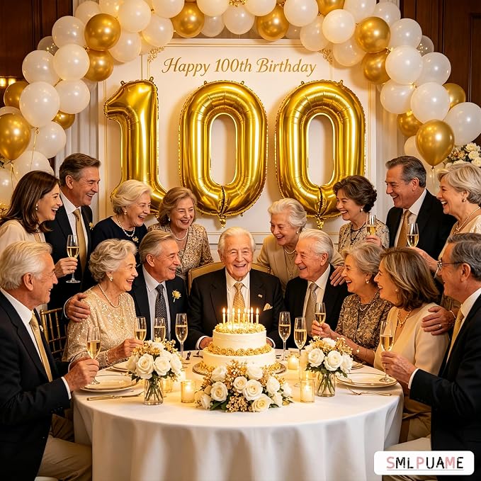 40 Inch Gold Number 100 Balloons, 100th Birthday Party Decorations | Large Self - Image 2