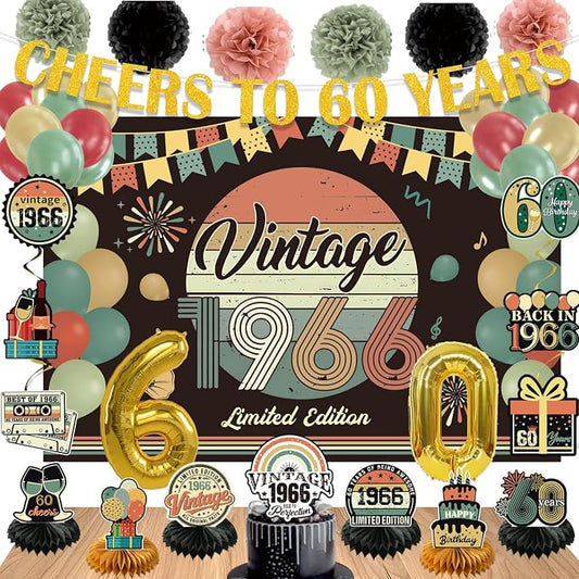 Vintage 47Pcs 60th Birthday Decorations by Unknown