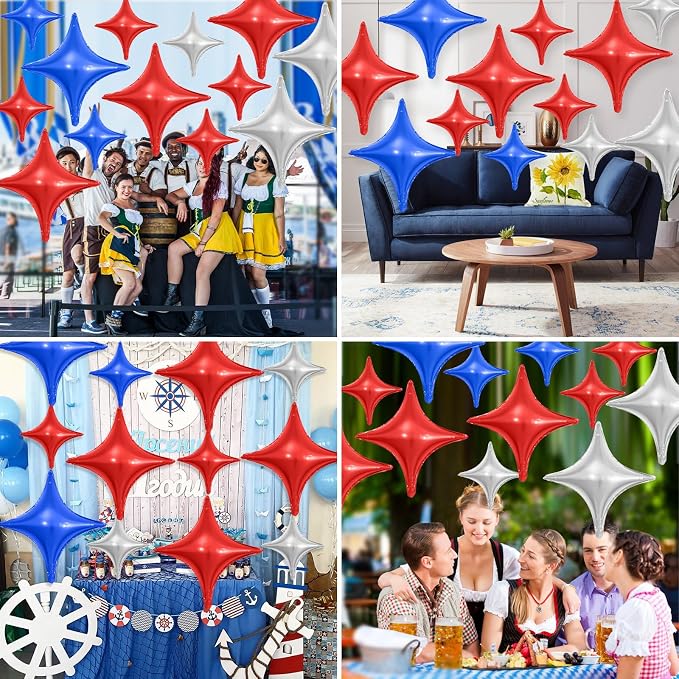 Red Blue Silver Star Balloons, 26Inch and 10Inch Red Blue Quadrangle Helium - Image 3