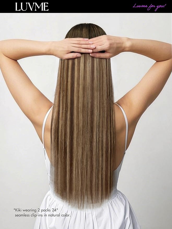 LUVME Straight Seamless 110g 7Pcs Clip in Hair Extensions Full Max with 24inch Remy Human Hair Extensions, Highlight Color 100% Real Soft Human Hair