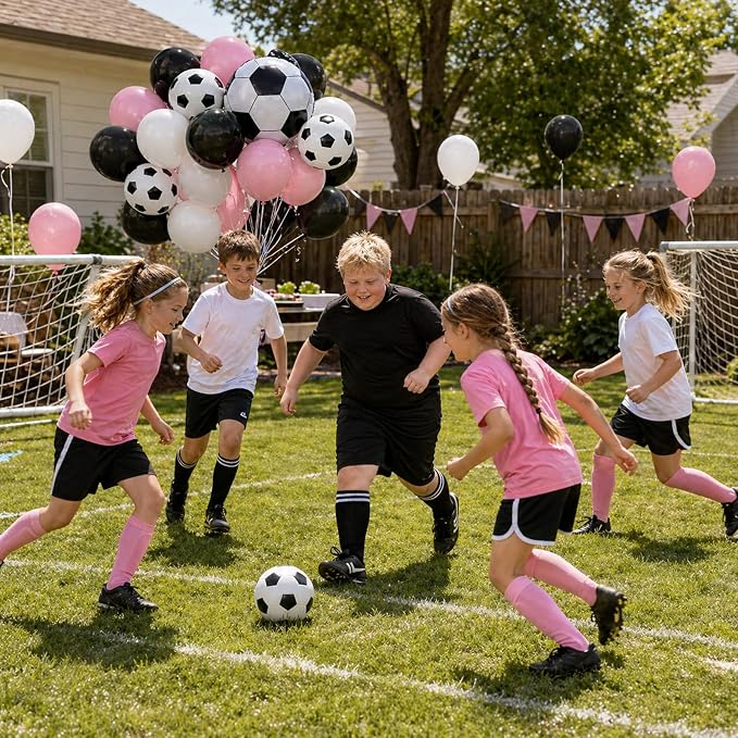 Pink Soccer Balloons, 12Inch Pastel Pink and Black White Football Print Latex - Image 4