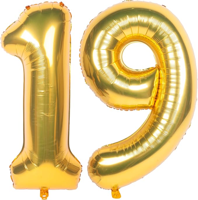 40 Inch gold Number Balloons 19 Helium Foil Mylar Balloon | Birthday Party by Exquisitehighqualitypartydecorationstomeetyoureveryneed%EF%BC%81