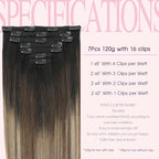 PINKPEARL Clip in Hair Extensions Real Human Hair #1B/4/27 Balayage Natural Black to Chocolate Brown and Caramel Blonde Clip in Hair 7pcs 120g 20inch Human Hair Extensios Clip ins(#1B/4/27-20)