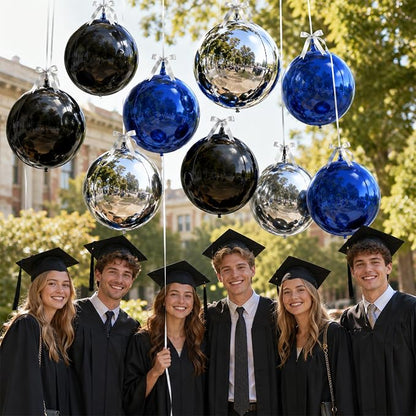 9 Pcs Black Blue Silver Round Foil Balloons Black Royal Navy Blue Metallic - Image 7