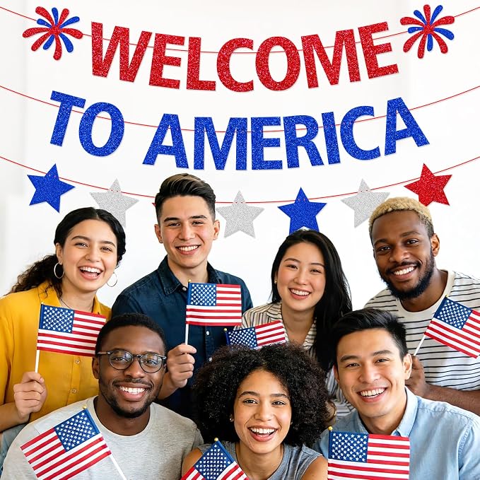 Welcome to America Banner, Home Community Event Decor | Patriotic Red White - Image 2