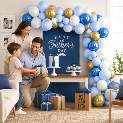 Blue and Gold Balloons, 12 Inch Pastel Baby Blue Metallic Blue Metallic Gold - Image 5