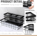 2 Pcs Hair Tool Organizer Countertop Breathable Metal & Bamboo Hot Tools Organizer Under Sink Bathroom Hair Dryer Holder Countertop Brush Comb Holder,makeup tray (White Bamboo,Black)