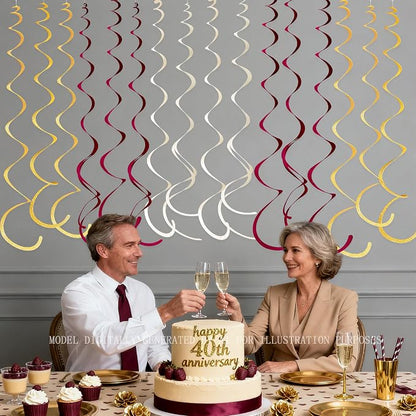 36 Pcs Maroon Gold Hanging Swirl Decorations Glitter Gold Burgundy Beige Felt - Image 6