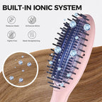 Ionic Hair Straightener Brush – Ceramic Straightening Brush with 6 Temp Settings, LCD Display, Auto-Off, Dual Voltage Flat Iron with Anti-Scald Design, Pink