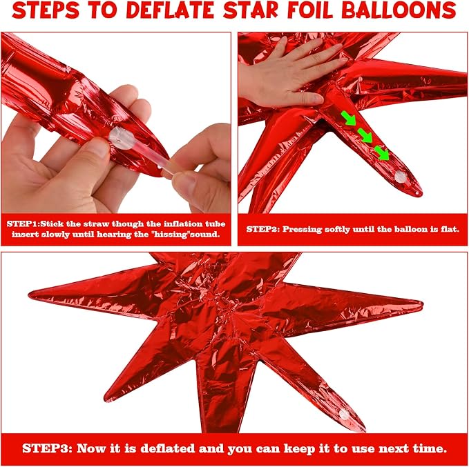 8 Pcs Red Star Balloons, 27/22 inch One-Piece Explosion Balloons Aluminum Foil - Image 3