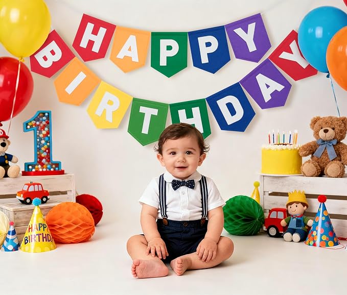 Felt Red Orange Yellow Green Blue Purple Happy Birthday Banner Birthday - Image 2