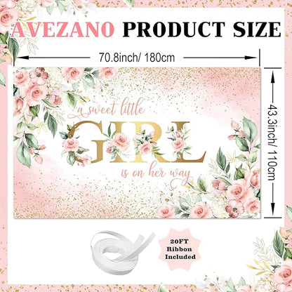 Avezano Girl Baby Shower Backdrop Pink Floral Sweet Baby Baby Shower Banner A - Image 3