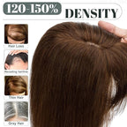 SEGO Hair Toppers for Women Real Human Hair with Thinning Hair, Toppers Hair Pieces Clip in Toppers Straight Hair Pieces with Front Bangs 150% Density Silk Base -12 Inch #4 Medium Brown