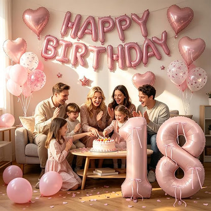 81Pcs Pink Happy 18th Birthday Decorations - Image 3
