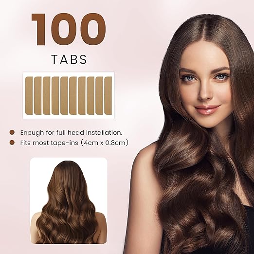 MIILYE Hair Extension Replacement Tape 100 Tabs with Remover, Double Sided, 6+ Weeks Hold Time, No Residue, Tape-ins-Extension Reinstallation