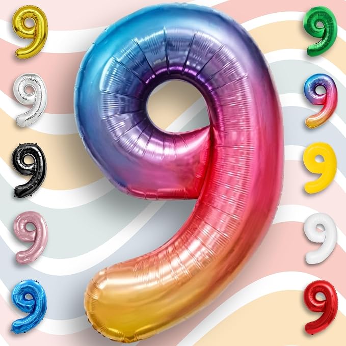 Rainbow Number Balloons 9 Mylar Foil 40 Inch - Image 5