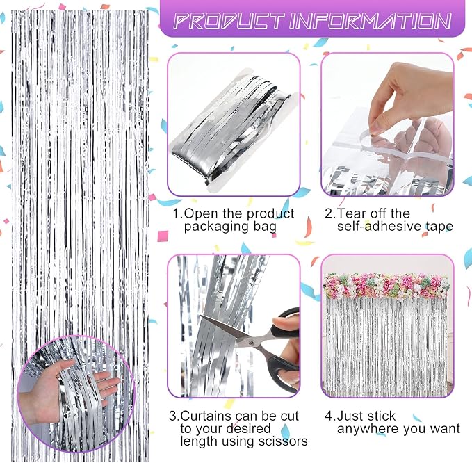 20 Pcs Silver Foil Fringe Backdrop 3.28 x 8.2 ft Metallic Tinsel Curtains - Image 6