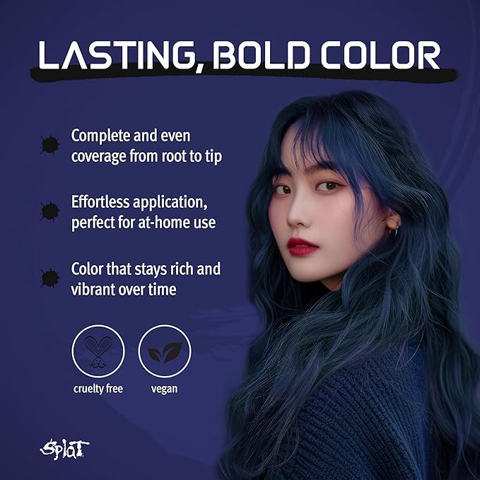 Splat Vegan and Cruelty-Free Semi-Permanent Hair Color Dye (6 Fl Oz, MIDNIGHT INDIGO)