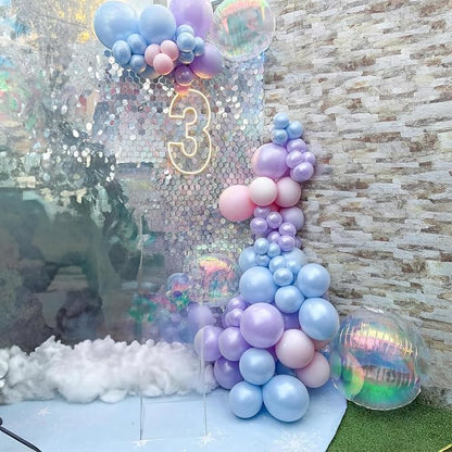 Pink Purple Blue Balloons, 12 Inch 60Pcs Iridescent Mermaid Balloon | Metallic - Image 3