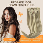 DOORES Seamless Human Hair Clip in Extensions, Light Brown Highlighted Medium Blonde 20 Inch 150g 7pcs, Virgin Silky Straight Thick Hair Extensions