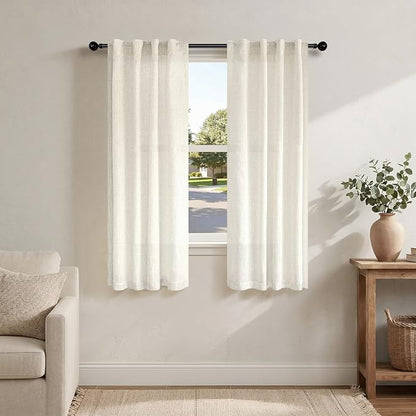 Pitalk Linen Semi Sheer Curtains 63 Inch Length 2 Panels Light Filtering by Pitalk