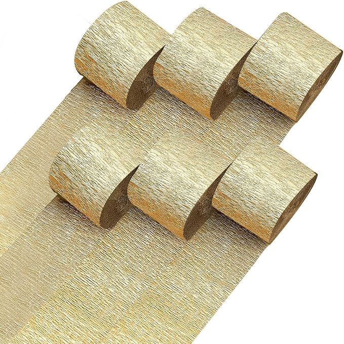 6 Gold Streamers, 492ft Pack of Crepe Paper Party Decorations | Each roll is 82 by CaptainD%C3%A9cor