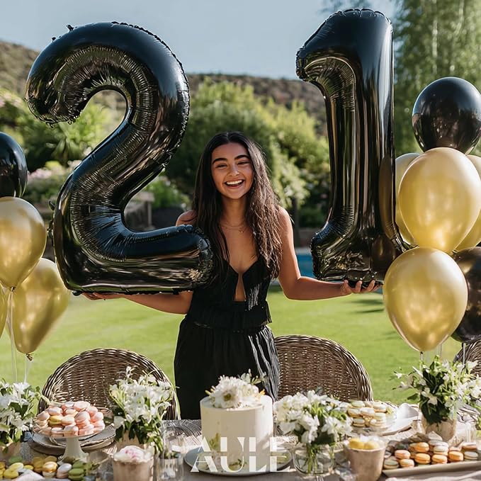 AULE 40 Inch Black Number Balloon 1 Foil 0-9 Birthday Big Numbers | Birthday - Image 4