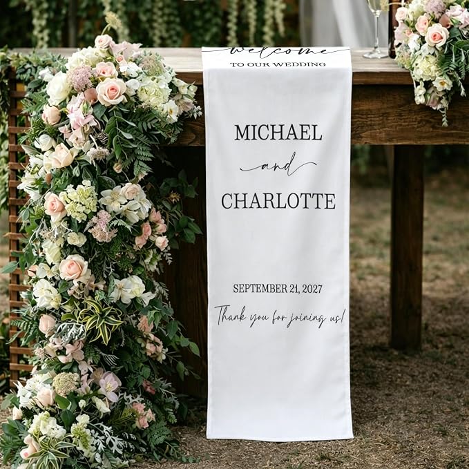 Personalized Fabric Wedding Welcome Sign, Cotton Linen Banner - Image 3