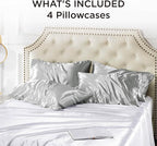 Bedsure King Size Satin Pillowcase Set of 4 - Silver Grey Pillow Covers for Hair and Skin 20x36 Inches with Envelope Closure, Similar to Silk Pillow Cases, Gifts for Women Men
