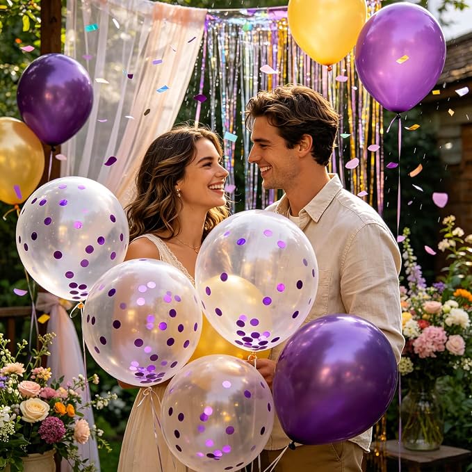 100pcs Purple Confetti Balloons 12 Inch Clear Latex Balloon - Image 7