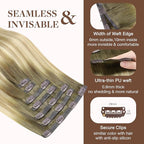 GOO GOO Clip in Hair Extensions Real Human Hair, Remy Human Hair Extensions Clip ins for Women, Natural Human Hair, 22inch 150g 7Pcs, 5A/90/16F Bahamian Balayage