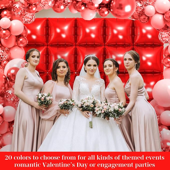 Red Square Foil Balloons 25 Pcs Metallic Red Balloons Wall Backdrop - Image 4