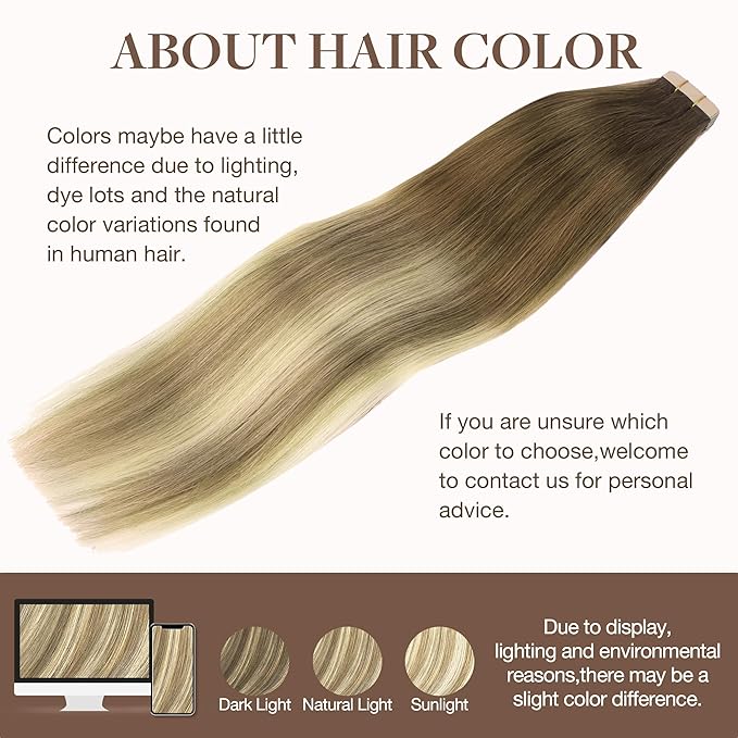 GOO GOO Tape in Hair Extensions Human Hair, 3/8/613 Walnut Brown to Ash Brown and Bleach Blonde, 12inch 80g 40pcs, Skin Weft Seamless Invisible, Silky Straight with Thick Ends, Remy Human Hair