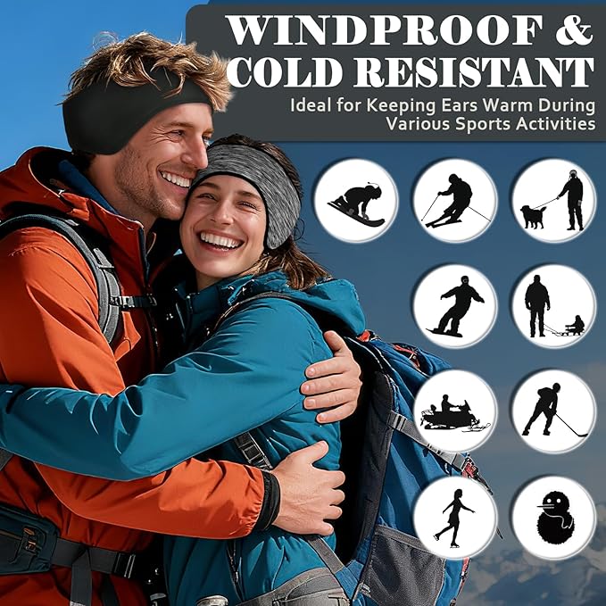 beister Ear Warmers for Women and Men, Fleece Winter Running Headbands with Ear Muffs, Windproof Thermal for Outdoor Sports