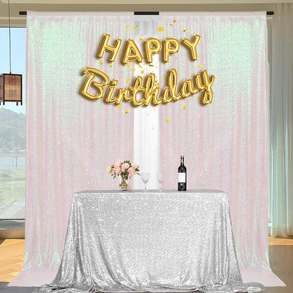 PartyDelight Iridescent White Sequin Backdrop Curtains 5x10ft 2 Panels | 4 Inch - Image 8