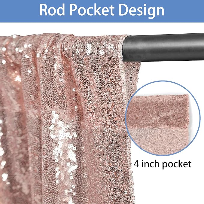 Hahuho Rose Gold Sequin Backdrop Curtain, Party Decoration（2 Panels, 4FT x 8FT - Image 3