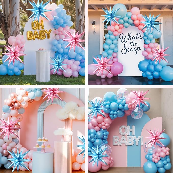Blue Pink Star Balloons, 22/27 Inch Light Blue and Pink Foil Star Balloons - Image 7