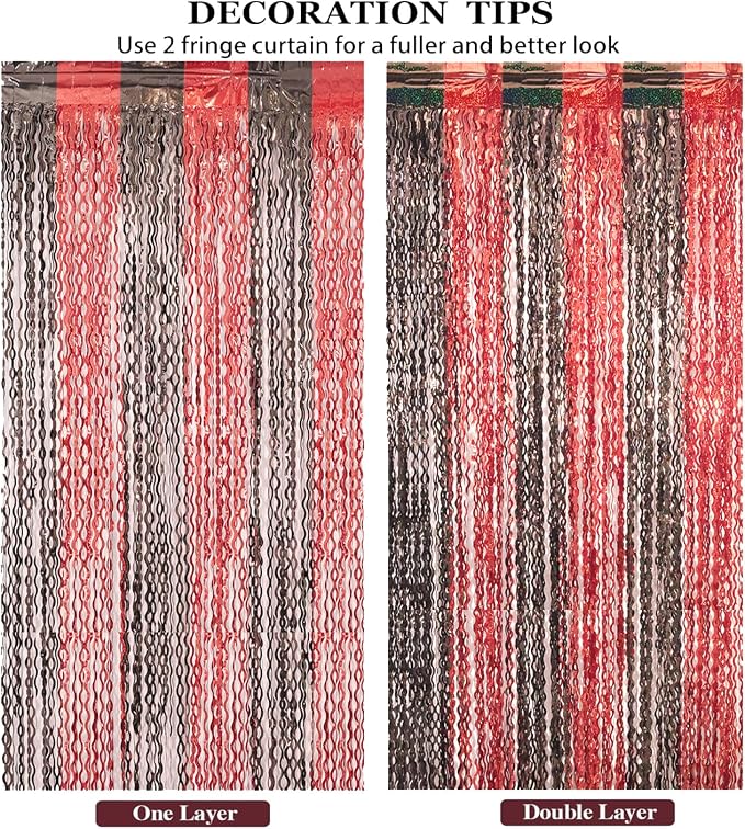 4 Pack 3.3x6.6 ft Red and Black Foil Fringe Backdrop Curtains - Image 6
