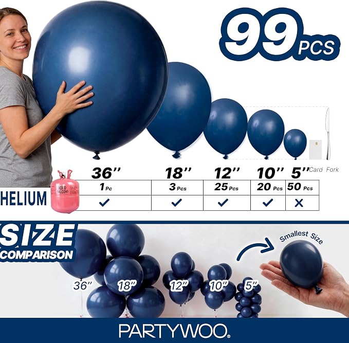 PartyWoo Navy Blue Balloons 99pcs Dark Blue Color 36 18 12 10 5 Inch | 36 18 12 - Image 6