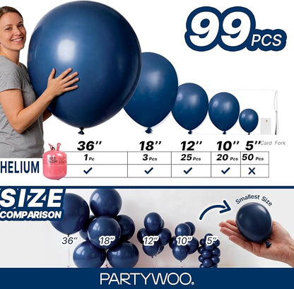 PartyWoo Navy Blue Balloons 99pcs Dark Blue Color 36 18 12 10 5 Inch | 36 18 12 - Image 6