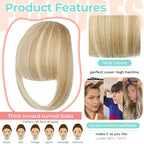 Clip in Bangs, Synthetic French Bangs Hair Clip, Fake Bangs Fringe with Temples Hairpieces for Women Natural Curved Hair Extensions for Daily Wear Light Blonde Mix Bleach Blonde