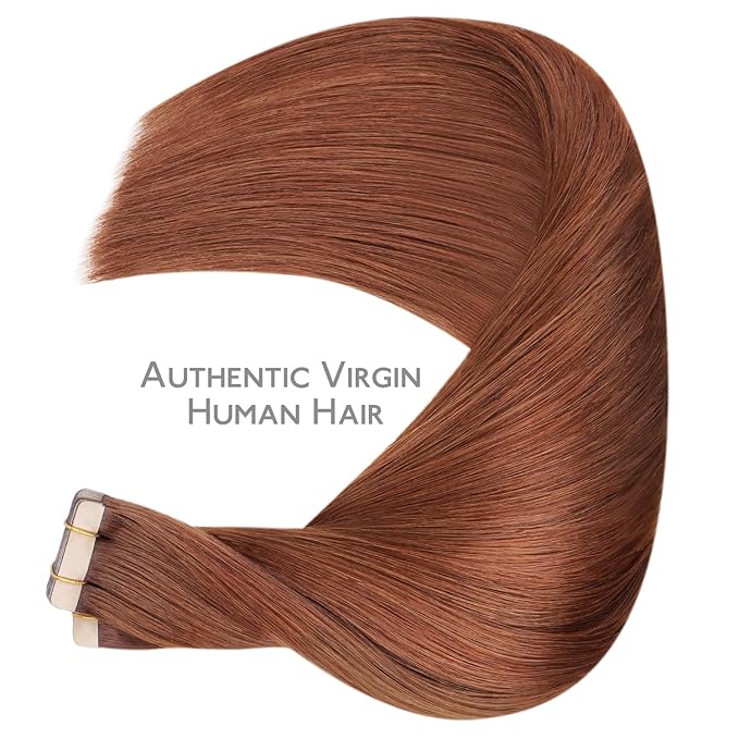 WENNALIFE Tape in Hair Extensions Human Hair, 40pcs 60g 10 inch Dark Auburn Copper Hair Extensions Real Human Hair Straight Tape in Extensions Invisible Human Hair Extensions Reusable Real Hair Extens